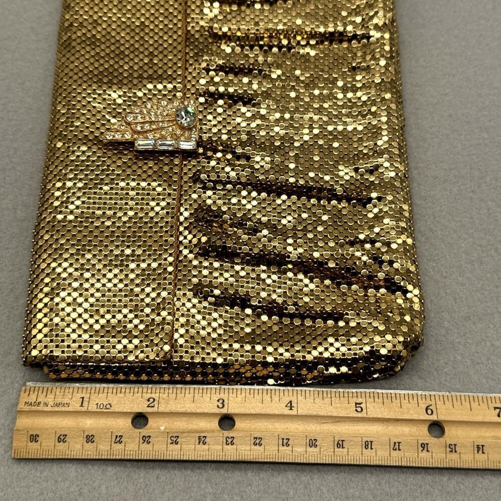 Mesh Purse Clutch Bag Gold Tone Art Deco Rhinestone Clip Vtg Whiting and Davis - Picture 10 of 14